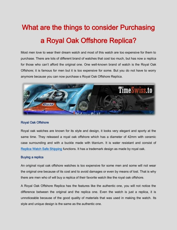 What are the things to consider Purchasing a Royal Oak Offshore Replica?