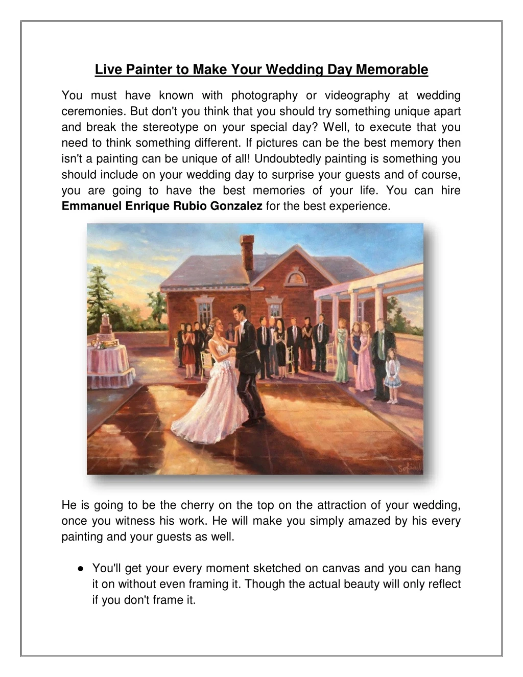 live painter to make your wedding day memorable