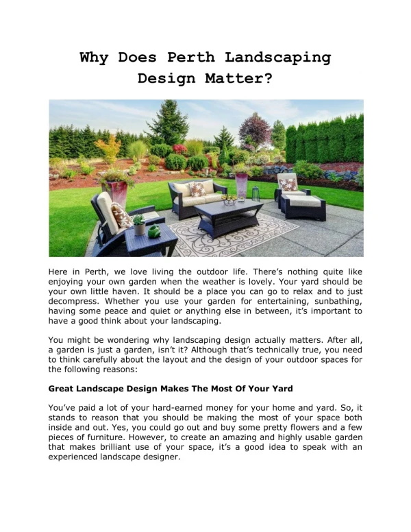 Why Does Perth Landscaping Design Matter?