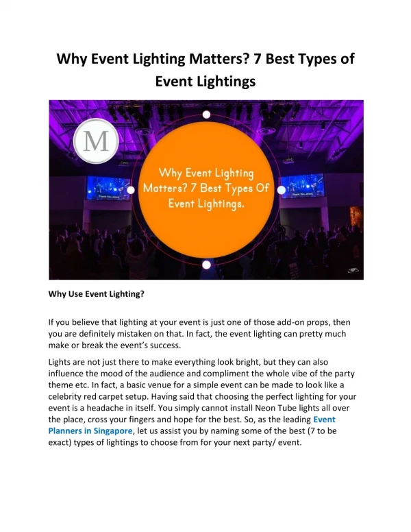 Why Event Lighting Matters? 7 Best Types of Event Lightings