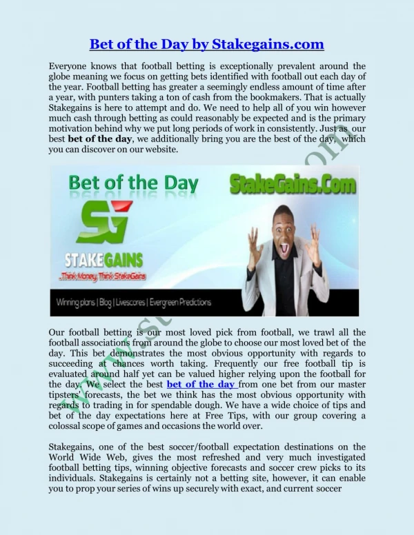 Bet of The Day by Stakegains.com