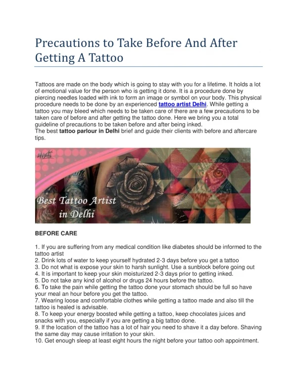Precautions to Take Before And After Getting A Tattoo
