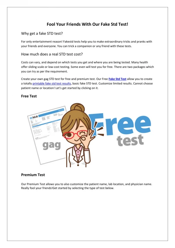 Printable fake std test results