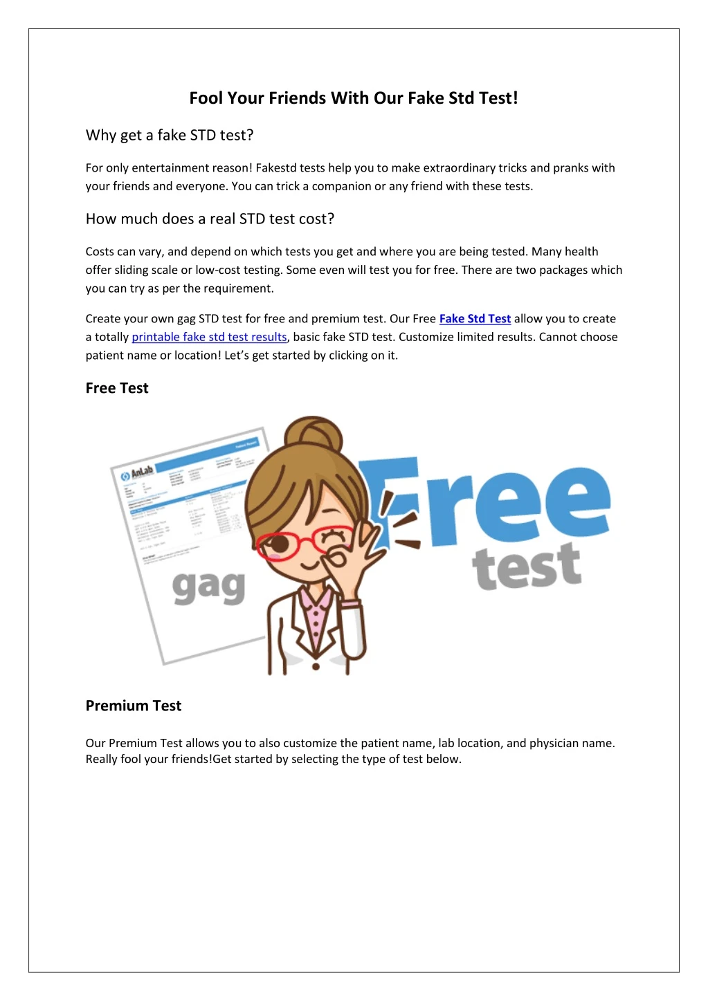 fool your friends with our fake std test