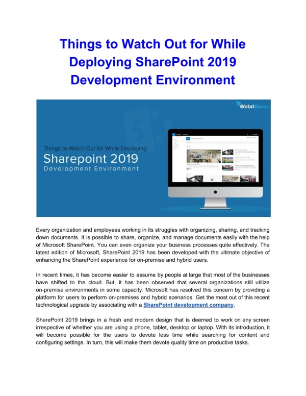 Things to Watch Out for While Deploying SharePoint 2019 Development Environment.