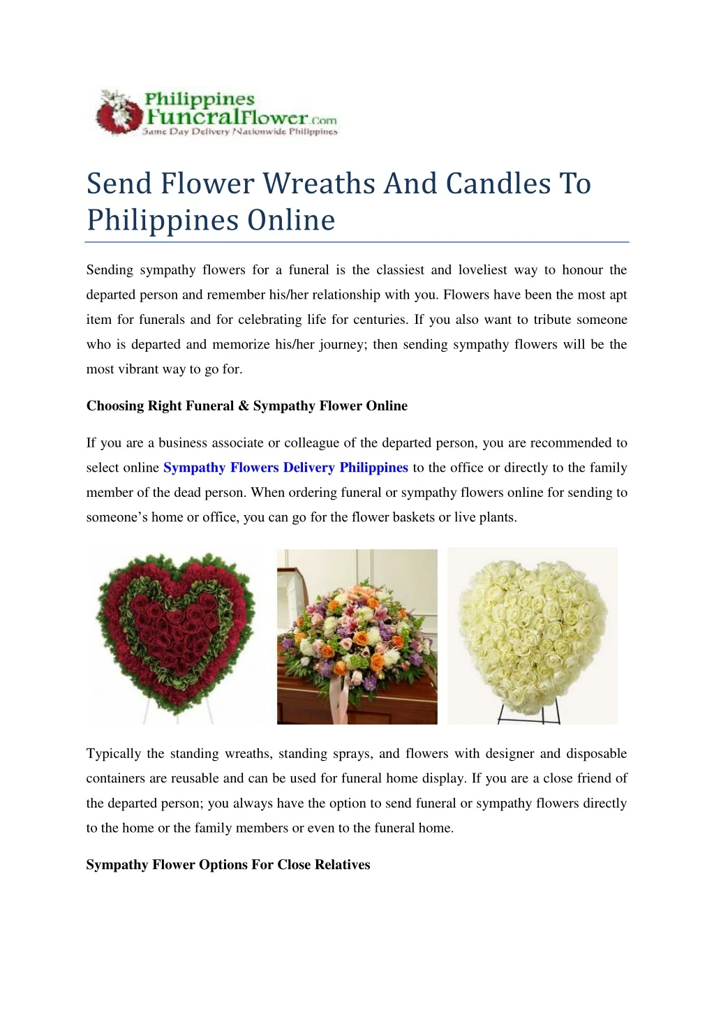 send flower wreaths and candles to philippines