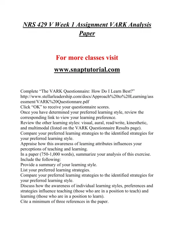 NRS 429 V EXceptional Education/snaptutorial.COM