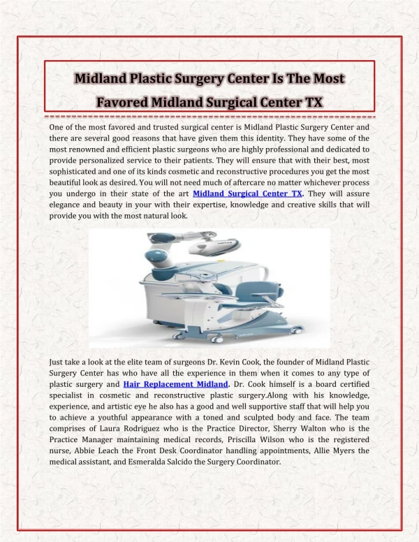 Midland Plastic Surgery Center Is The Most Favored Midland Surgical Center TX