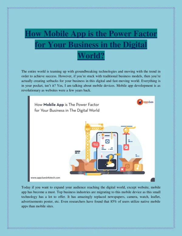 How Mobile App is the Power Factor for Your Business in the Digital World?