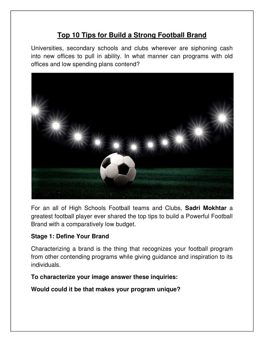 top 10 tips for build a strong football brand