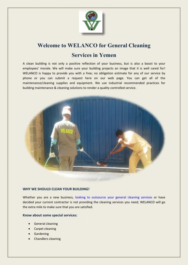 Welcome to WELANCO for General Cleaning Services in Yemen