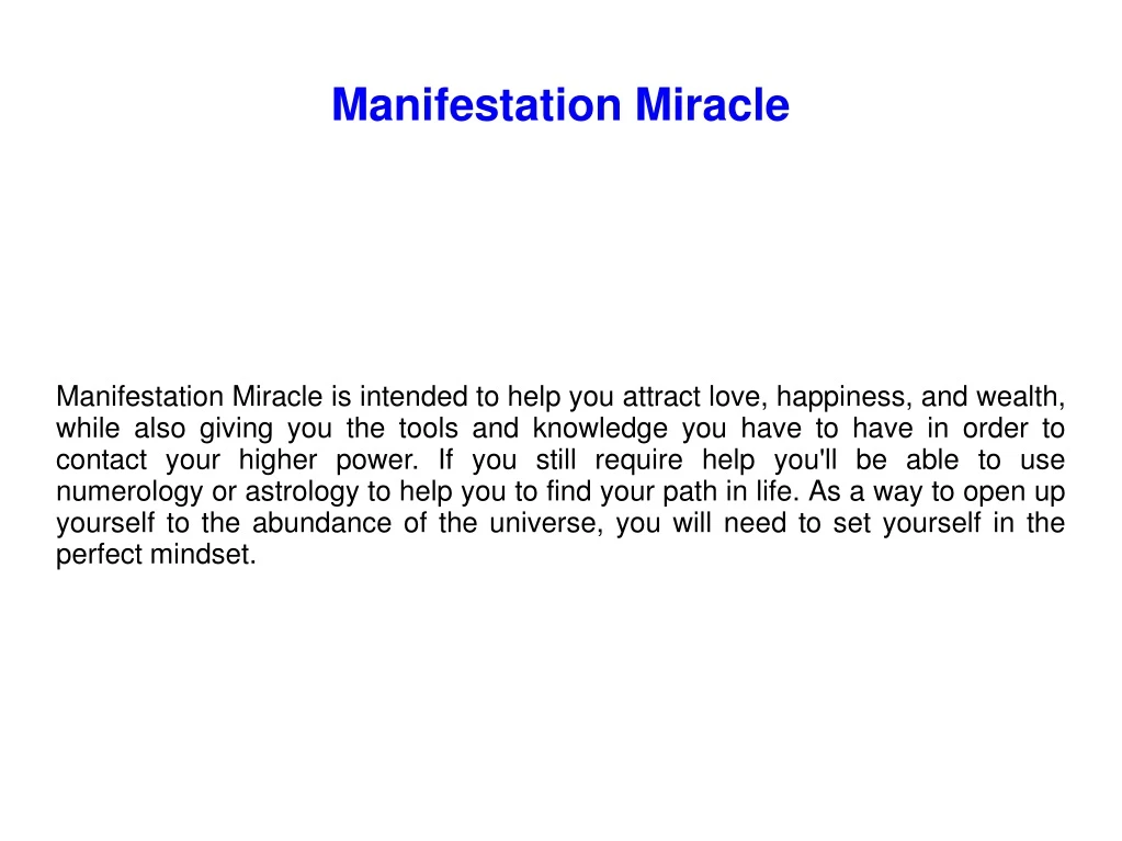 manifestation miracle