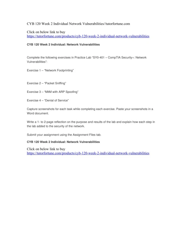 CYB 120 Week 2 Individual Network Vulnerabilities//tutorfortune.com