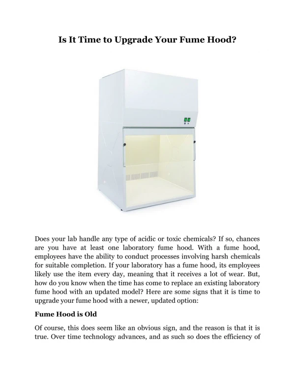 Is It Time to Upgrade Your Fume Hood?