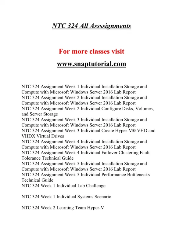 NTC 324 EXceptional Education/snaptutorial.COM