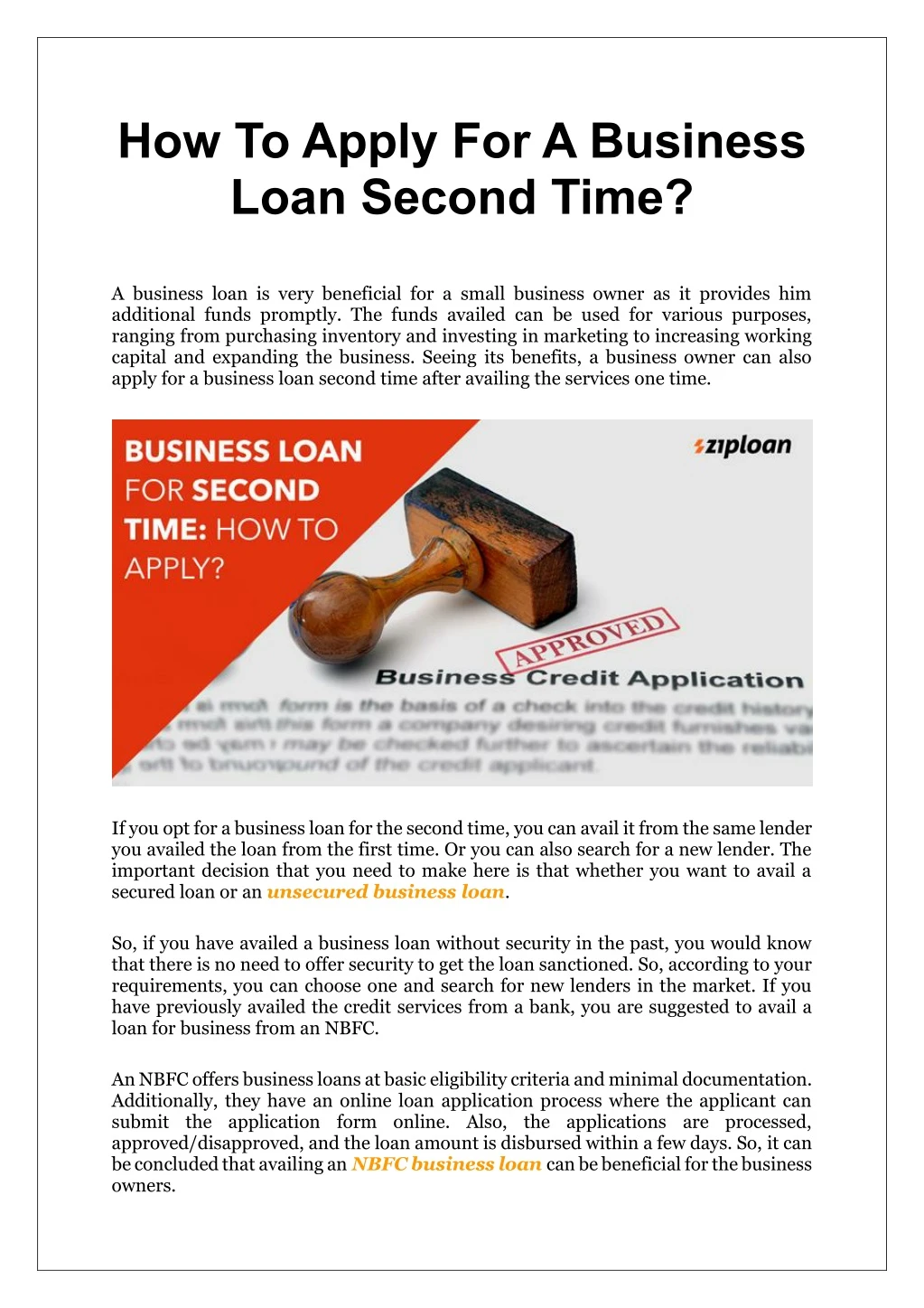 how to apply for a business loan second time