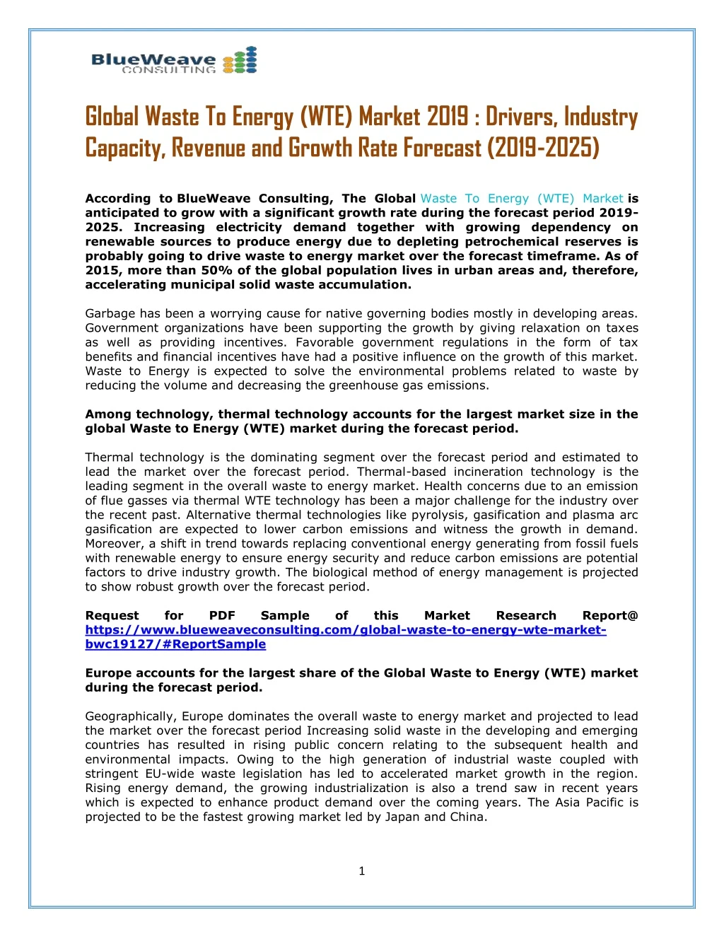 global waste to energy wte market 2019 drivers