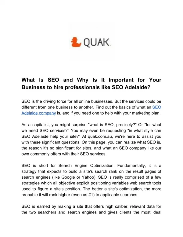 What Is SEO and Why Is It Important for Your Business to hire professionals like SEO Adelaide?