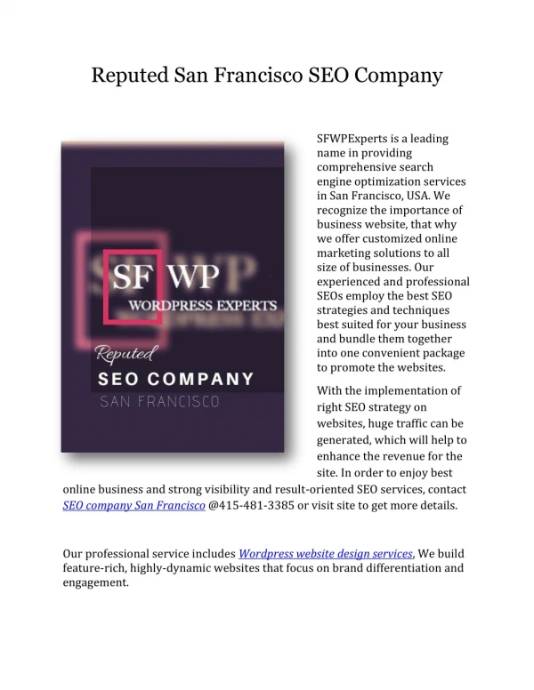 reputed san francisco seo company