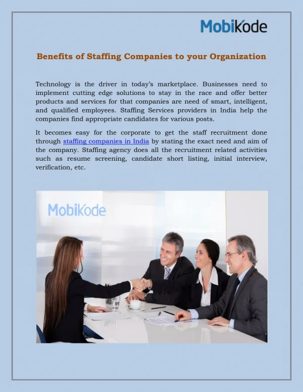 Benefits of Staffing Companies to your Organization