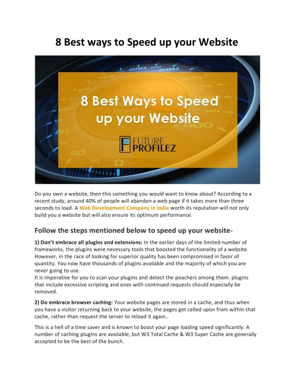 8 Best ways to Speed up your Website