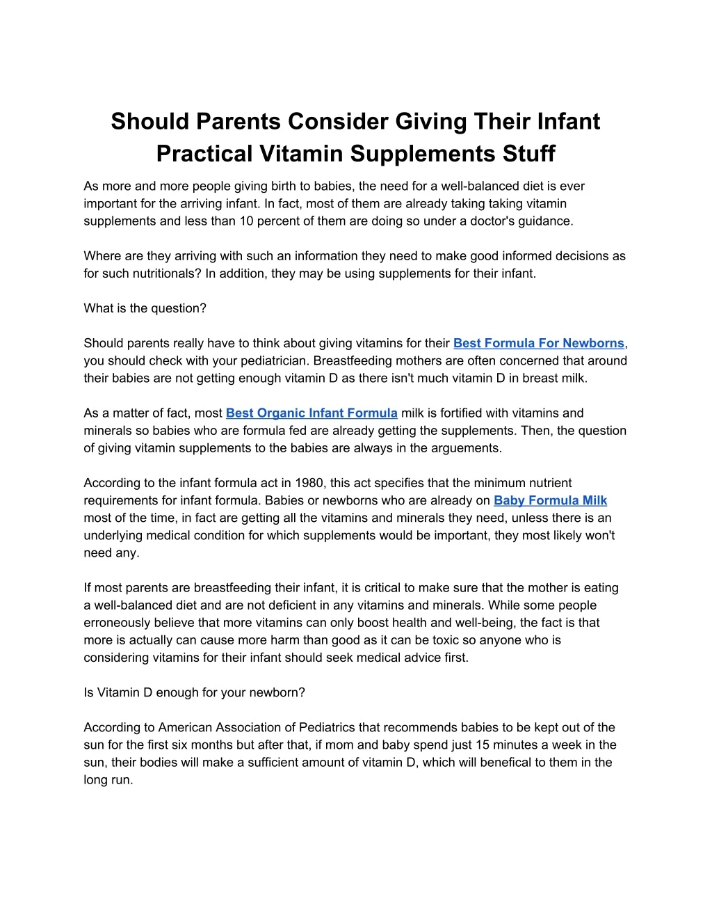 should parents consider giving their infant