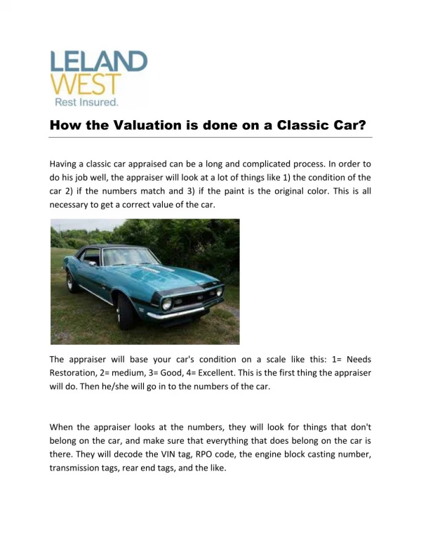 How the Valuation is done on a Classic Car?