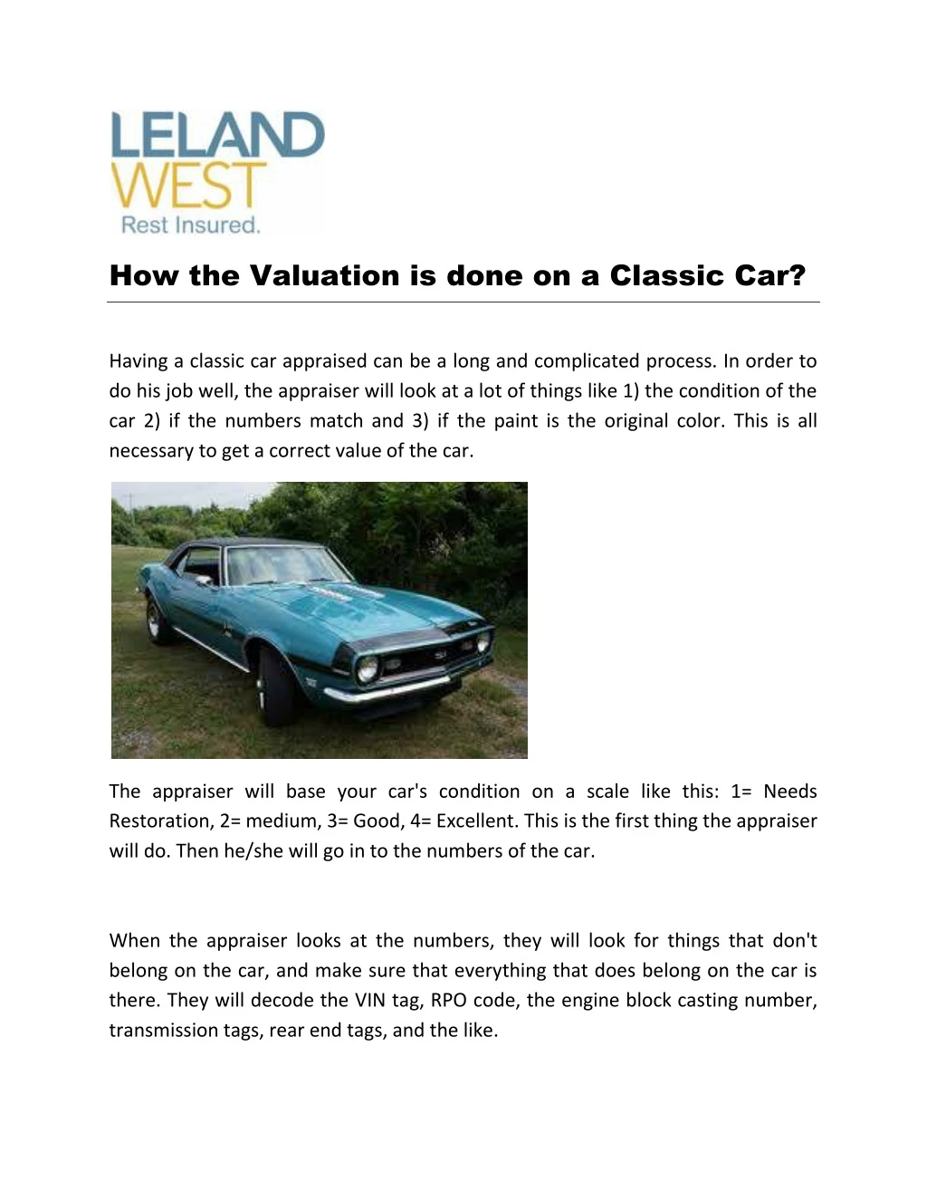 how the valuation is done on a classic car