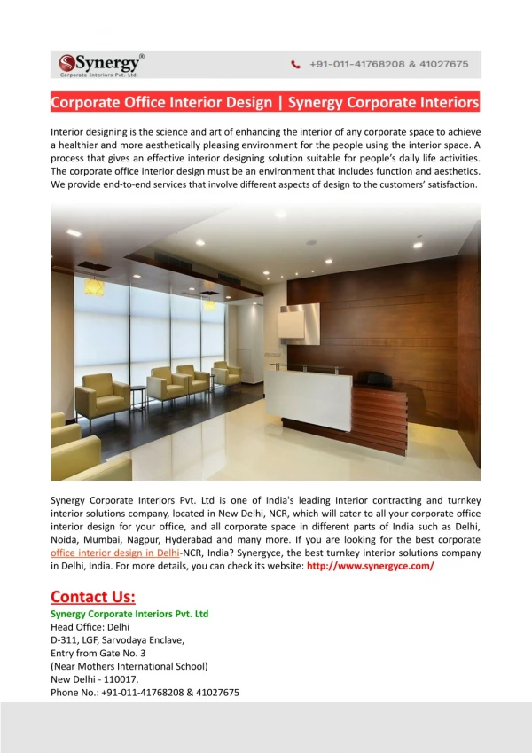 Corporate Office Interior Design-Synergy Corporate Interiors