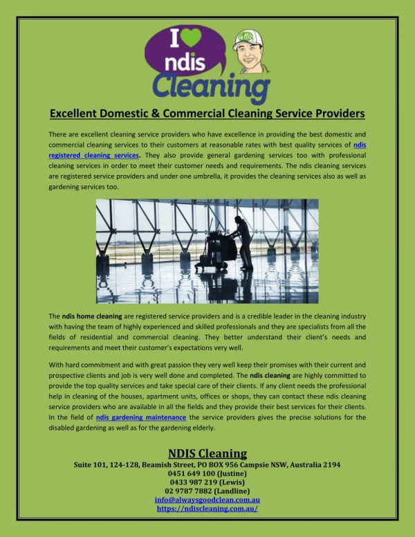 Excellent Domestic & Commercial Cleaning Service Providers