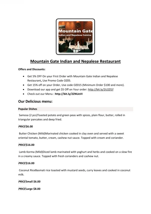 15% Off - Mountain Gate Indian and Nepalese Restaurant-Ferntree Gully