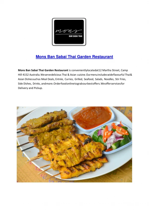 15% Off - Mons Ban Sabai Thai Garden Restaurant-Camp Hill
