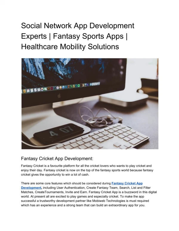 Social Network App Development Experts | Fantasy Sports Apps | Healthcare Mobility Solutions
