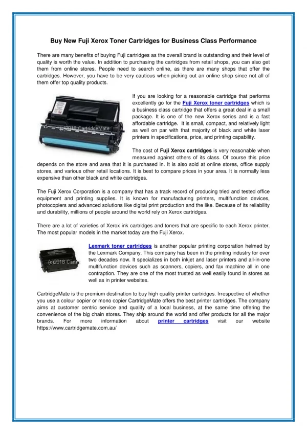 Buy New Fuji Xerox Toner Cartridges for Business Class Performance