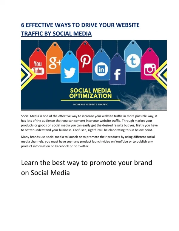 6 EFFECTIVE WAYS TO DRIVE YOUR WEBSITE TRAFFIC BY SOCIAL MEDIA
