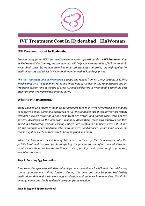 IVF Treatment Cost In Hyderabad | ElaWoman
