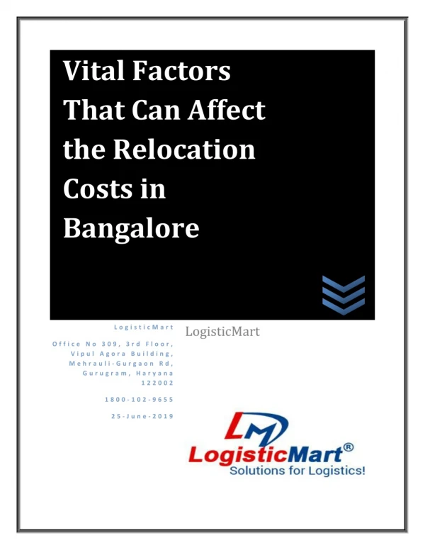 Vital Factors That Can Affect the Relocation Costs in Bangalore