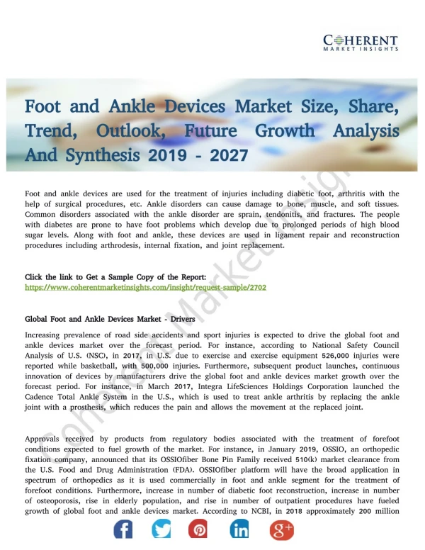 Foot and Ankle Devices Market Growth Potential and Opportunity Outlook 2027