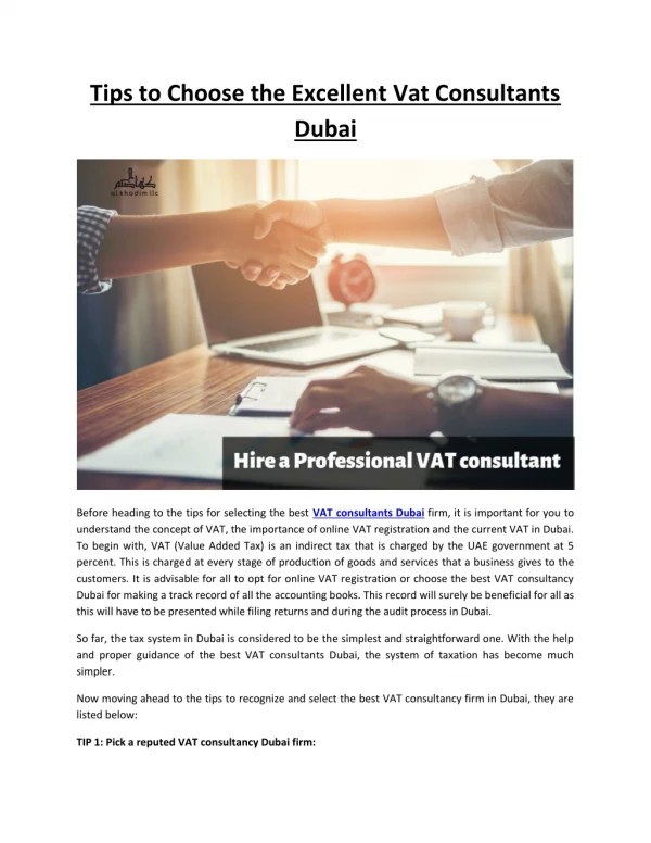 Tips to Choose the Excellent Vat Consultants Dubai