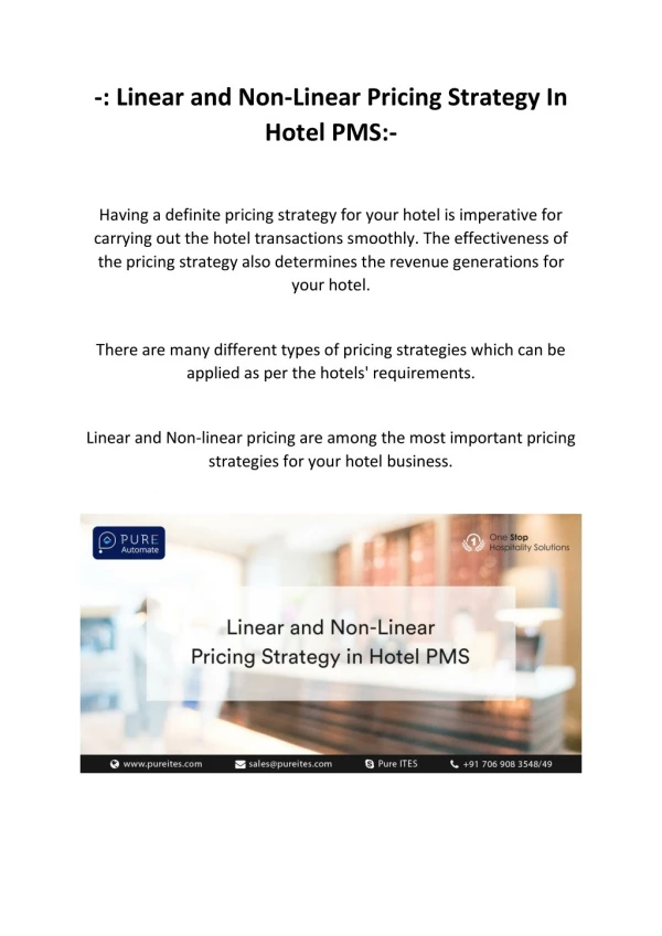 Linear and Non-Linear Pricing Strategy In Hotel PMS check out in this Presentation
