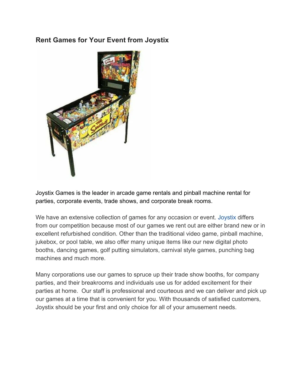 rent games for your event from joystix