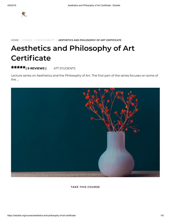 Aesthetics and Philosophy of Art Certificate - Edukite