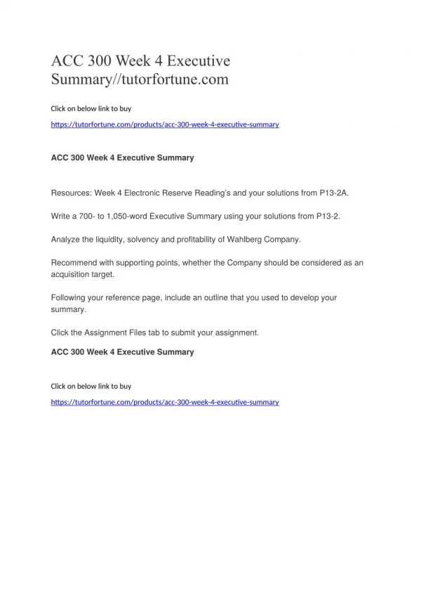 ACC 300 Week 4 Executive Summary//tutorfortune.com