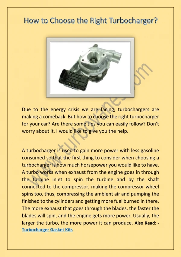 How to Choose the Right Turbocharger?