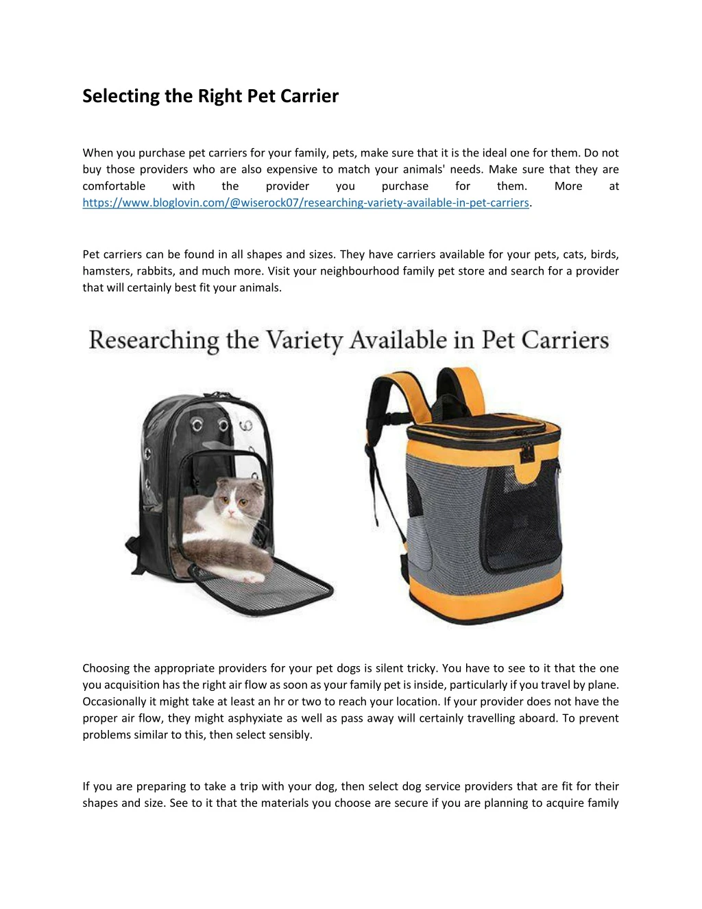 selecting the right pet carrier
