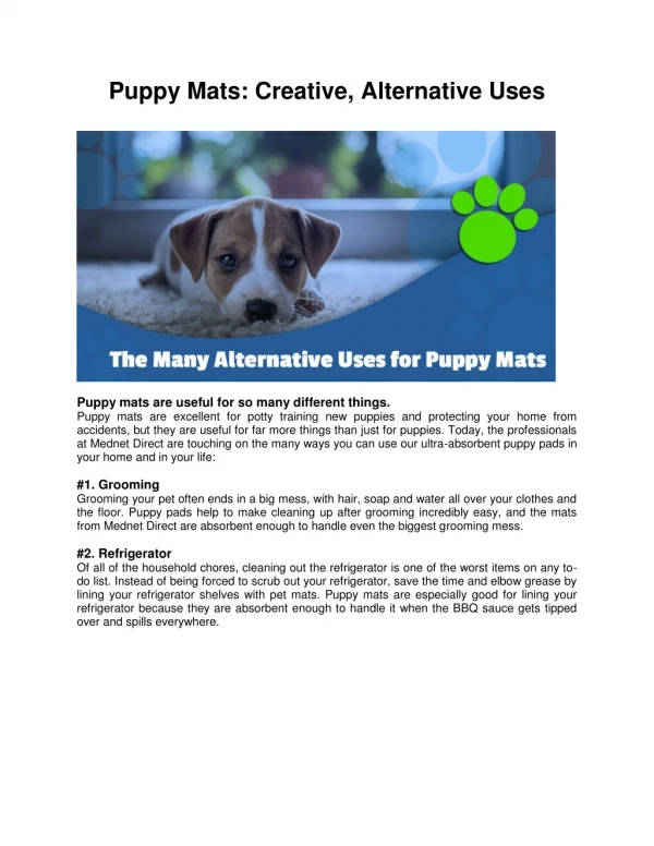 Puppy Mats: Creative, Alternative Uses | Mednet Direct