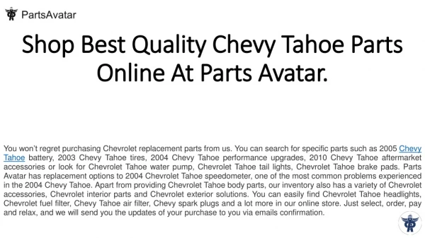 Shop Top Brand Chevrolet Tahoe Parts Online At Parts Avatar Canada