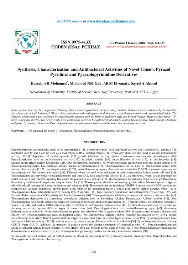 Synthesis, Characterization and Antibacterial Activities of Novel Thieno, Pyrazol Pyridines