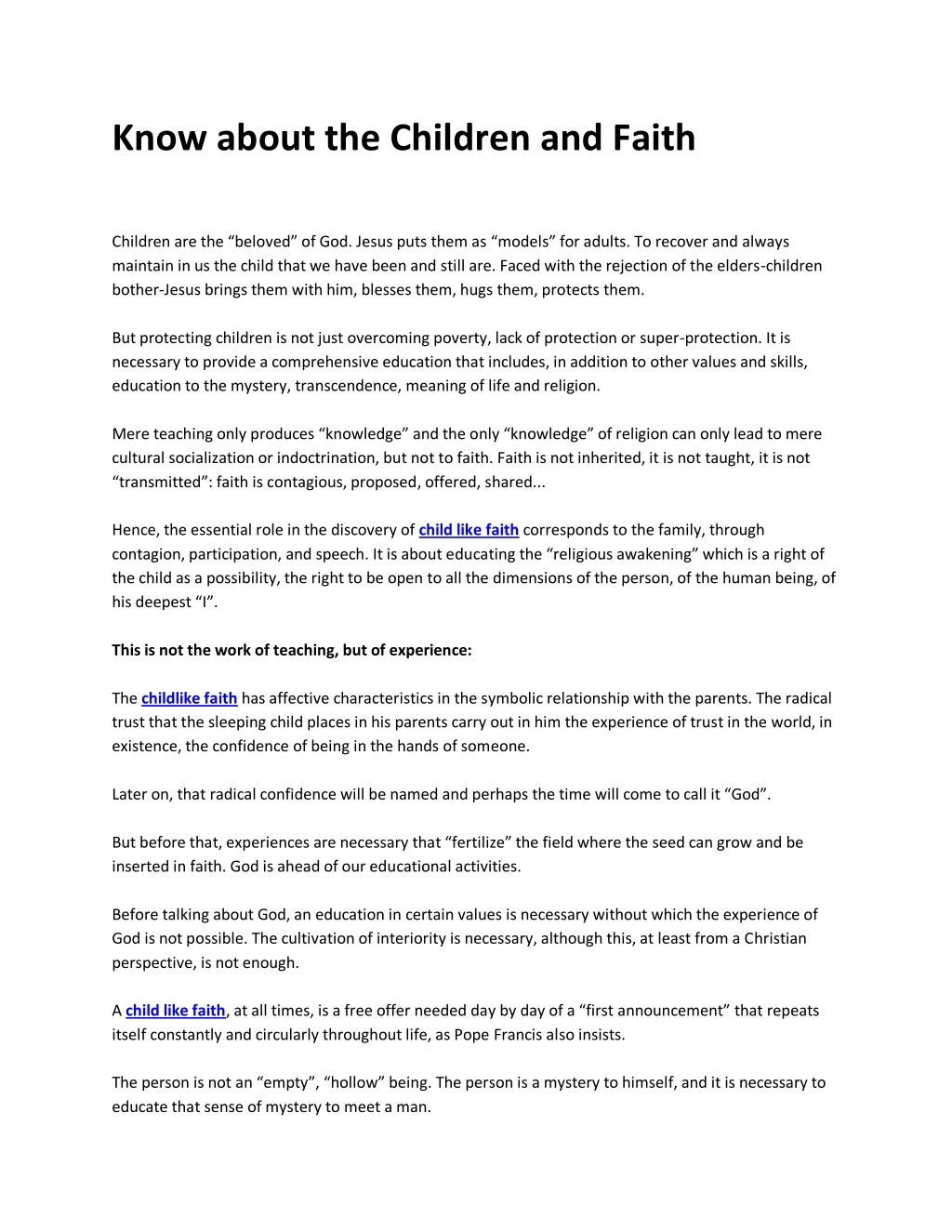 know about the children and faith