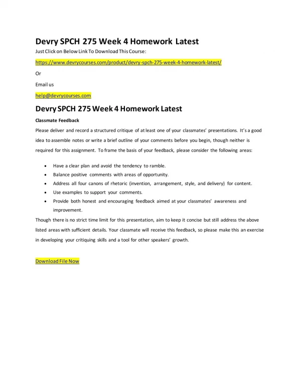 Devry SPCH 275 Week 4 Homework Latest